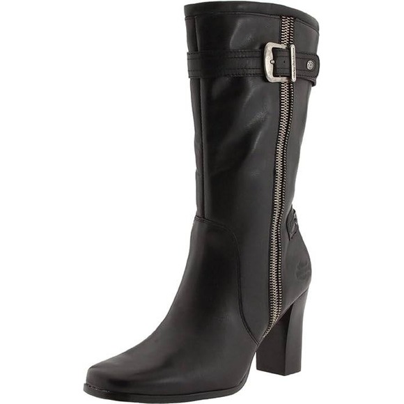Harley-Davidson Danica Fashion Boot Black Leather Sturdy High Heel Biker Size 11 - Picture 1 of 16